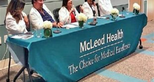 Pictured, left to right, are Dr. Viki Papathanasiou of McLeod Family Medicine Carolina Forest, Dr. Chris McCauley of McLeod OBGYN Seacoast, Dr. Lacie Edmison of McLeod Digestive Health Center Seacoast, Dr. Vaishali Swami of McLeod Cardiology Associates and Dr. Josh Sibille of McLeod Vascular Associates.